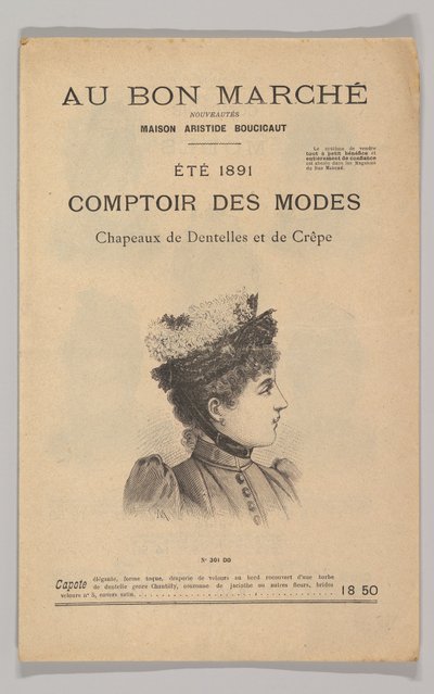 Au Bon Marché-Comptoir des Modes, blonde- og crepehatte, sommer 1891, 1891. af Unbekannt