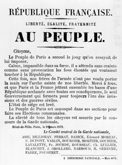 Au Peuple, fra franske politiske plakater af Pariserkommunen, maj 1871 af Unbekannt