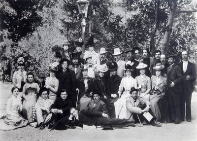 Forfatter Maxim Gorky og Anton Chekhov mellem skuespillerne fra Moskvas kunstteater, 1900 af Unbekannt