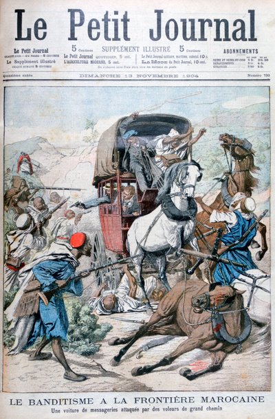 Banditter angriber en postvogn på den marokkanske grænse, 1904 af Unbekannt