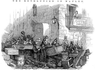 Barrikade i Strada di Toledo lige før angrebet, Revolution i Napoli, 15. maj 1848 af Unbekannt