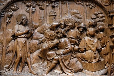 Basilica of St, Denis, boder i Goillons kapel (begyndelsen af det 16. århundrede), skildring af Jesus, der udtrykker sig i lignelser foran indbyggerne i Palæstina, Saint-Denis, Frankrig af Unbekannt