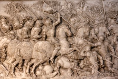 Basilica of St, Denis, Grav af Frans 1, konge af Frankrig og Claude af Frankrig, Foundations lavrelief, Skildring af slaget ved Cerisoles, her det franske kavaleri over for de kejserlige tropper, Saint-Denis, Frankrig af Unbekannt