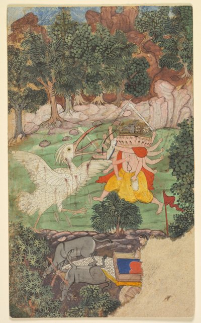 Slaget ved Ravana og Jatayu, fra Sarga kapitel 49 i Aranya-kanda Book of the Forest..., ca. af Unbekannt