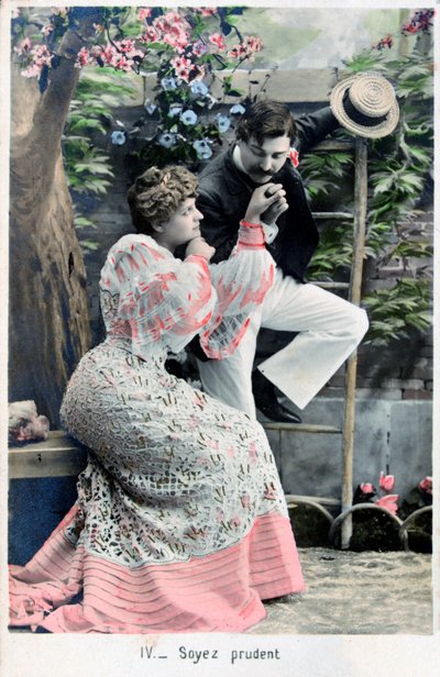 Vær forsigtig, vintage fransk postkort, c1900 af Unbekannt
