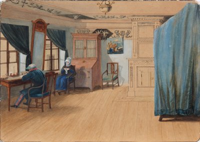 Soveværelse interiør. Grev Yegor Frantsevich Kankrin 1774-1845 ved sit skrivebord, 1820