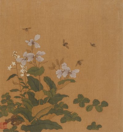 Bier, der svæver over blomster, Qing-dynastiet, 1700-tallet. af Unbekannt