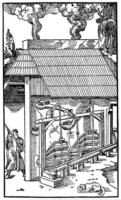 Bælge, der leverer træk til en smelteovn, 1556 af Unbekannt