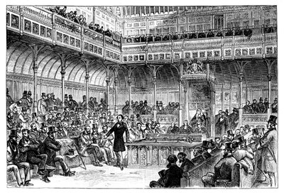 Benjamin Disraeli introducerer sit reformforslag i Underhuset, c1867 af Unbekannt
