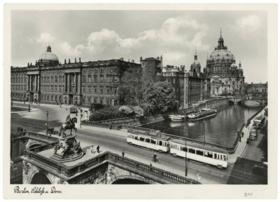 Berlin, bypalads med Kurfürstenbrücke og katedral / fotopostkort omkring 1937/38 af Unbekannt
