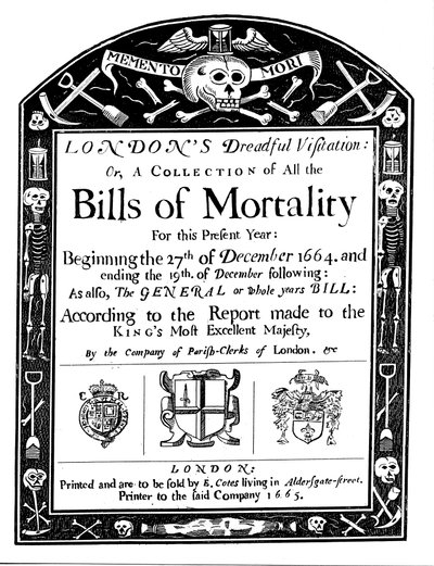 Dødelighedsregning for London, der dækker en del af perioden med den store pest, 1664-1665 af Unbekannt