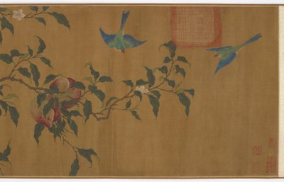 Fugle blandt ferskengrene, Qing-dynastiet, 1700-tallet. af Unbekannt