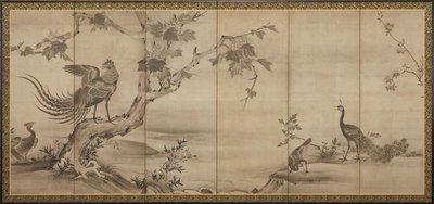 Fugle, blomster og træer: på bagsiden, bambustræer, Momoyama-perioden, 1568-1615. af Unbekannt