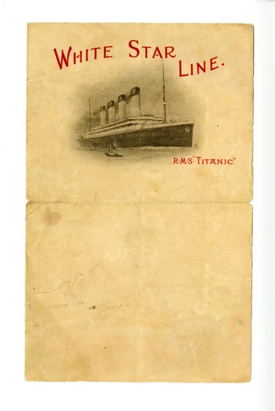 Blank R.M.S Titanic -papirvarer [givet til hurderne af en ukendt overlevende], ca. 1912 af Unbekannt