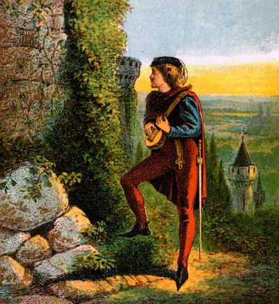 Blondel ved Richards fængsel, 1100-tallet, c1850 af Unbekannt