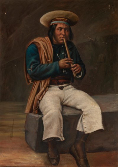 Boliviansk indianer, der spiller Quena, ca. 1890-1892. af Unbekannt
