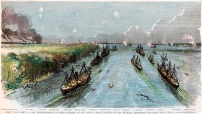 Bombardement af Forts Jackson og St Philip, Louisiana, amerikansk borgerkrig, april 1862 af Unbekannt