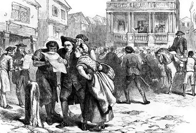 Bostonianere læser frimærkeloven, 1765 c1880 af Unbekannt