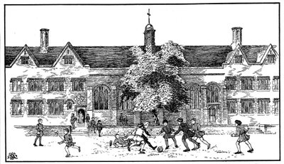 Drenge i Tudor-tiden spiller fodbold på Berkhamsted Grammar School, Hertfordshire af Unbekannt