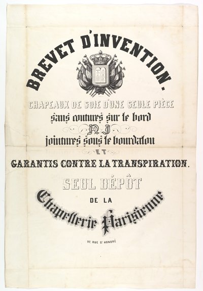Patent. Silkehatte i ét stykke..., 1800-tallet. af Unbekannt