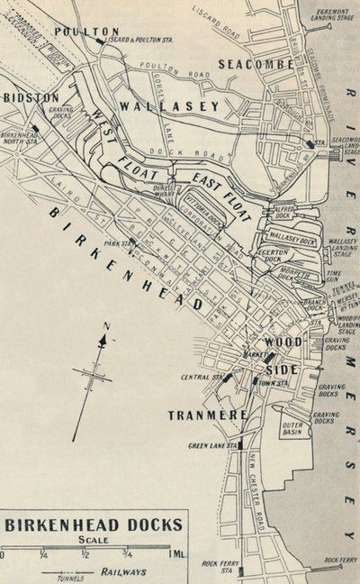 Birkenhead Docks ligger på Cheshire-siden af floden Mersey, 1936 af Unbekannt