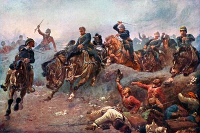 Britisk artilleri går ind i fjendens linjer ved Tel-El-Kebir, 1882, c1920 af Unbekannt