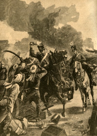 Den britiske general Joseph Thackwell i slaget ved Sobraon, Punjab, Indien, 1846 c1890. af Unbekannt