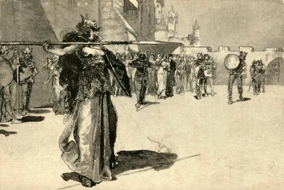 Brunhild, The Warrior-Queen, kaster sit spyd mod Gunthers Shield, 1882. af Unbekannt