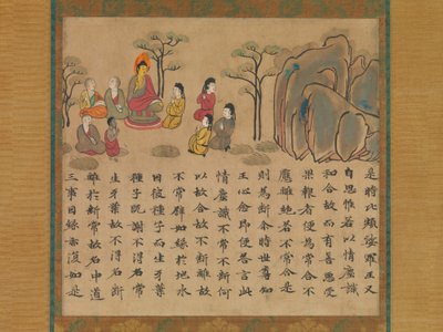 Buddha Preaching, et afsnit fra den Illustrerede Sutra af Fortid og Nutid Karma..., midten af det 8. af Unbekannt