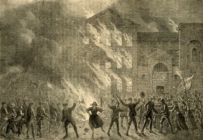 Afbrænding af Newgate, 1780, c1872. af Unbekannt