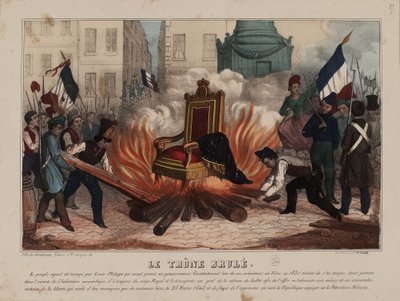 Afbrænding af kong Louis Philippes trone den 25. februar 1848..., ca 1848. af Unbekannt