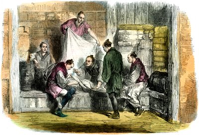 Køb af kamletter i en butik, Yokohama, Japan, 1865 af Unbekannt