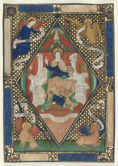 Kanonside fra et missal: Kristus i majestæt med evangelister, ca. 1410. af Unbekannt