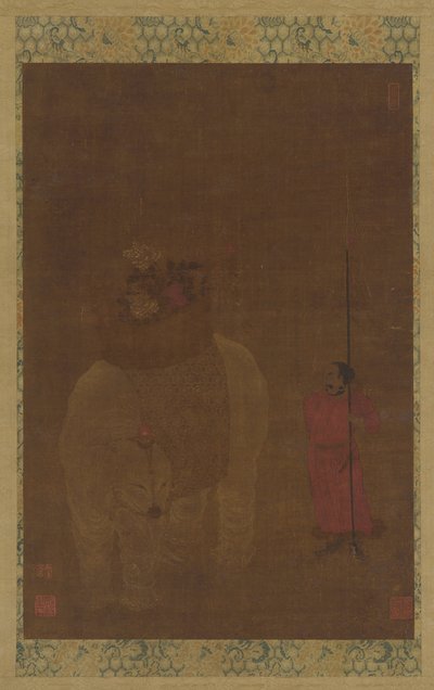 Caparisoned Elephant and Attendant, Ming-dynastiet, 16.-17. århundrede. af Unbekannt