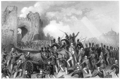Tilfangetagelse af Cashmere Gate, angreb på Delhi, 1857, c1860 af Unbekannt
