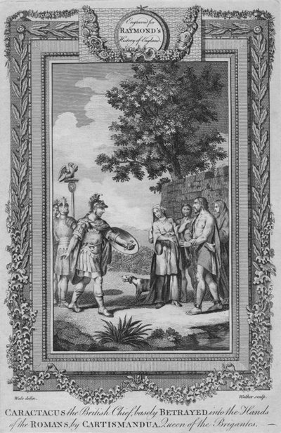 Caractacus den britiske høvding, dybt forrådt i romernes hænder af Cartismandua, c1787 af Unbekannt