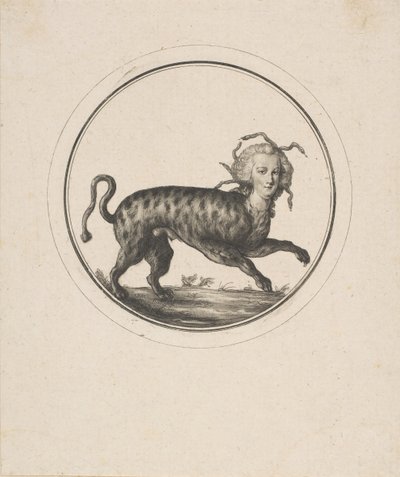 Karikatur der viser Marie Antoinette som en leopard, 1700-tallet. af Unbekannt