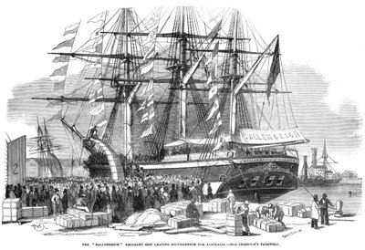 Caroline Chisholm taler til en folkemængde fra emigrantskibet Ballengeich, 1852 af Unbekannt