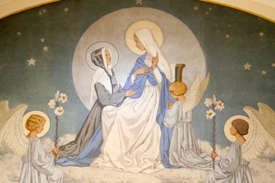 Catherine Laboure og Jomfru Maria. Fresco. Kapel af Vor Frue af den mirakuløse medalje. Paris DR af Unbekannt