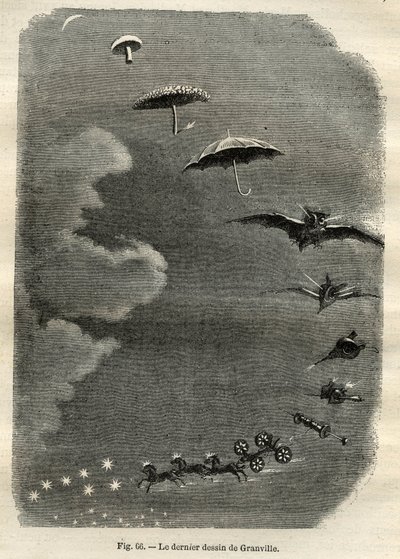 Himmelsk metamorfose: Drømmen om en ung pige, der betragter månen, som bliver til en svamp, paraply, flagermus... og til sidst til en tank af Den Store Bjørn (sidste tegning af Jean-Isidore Gerard, dit J.J. Grandville af Unbekannt