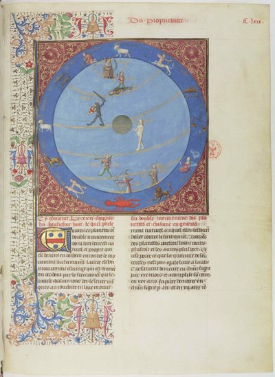 Himmelsfærer, planeter og stjernetegn. Miniature fra Livre des proprietés des choses, ca. 1480. af Unbekannt