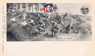 Anklagen fra de rå ryttere mod spanierne i baghold, La Quasina, 24. juni 1898, c1900 af Unbekannt