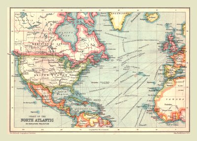 Kort over Nordatlanten, 1902. af Unbekannt