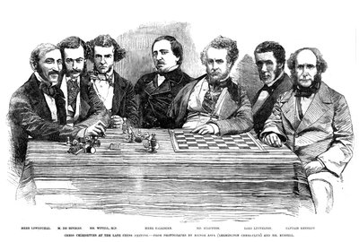 Skakberømtheder ved det sene skakmøde, 1855 af Unbekannt