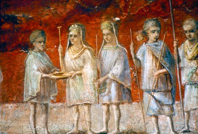 Børn i religiøs procession, romersk vægmaleri fra Ostia, c2.-3. århundrede af Unbekannt