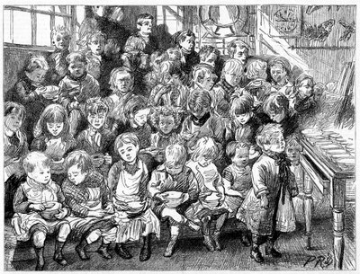 Børn venter på suppe ved middagstid, London Board School, Denmark Terrace, Islington, 1889 af Unbekannt