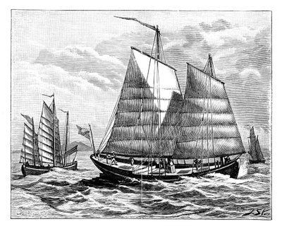 Kinesiske både i Canton-floden, 1800-tallet af Unbekannt