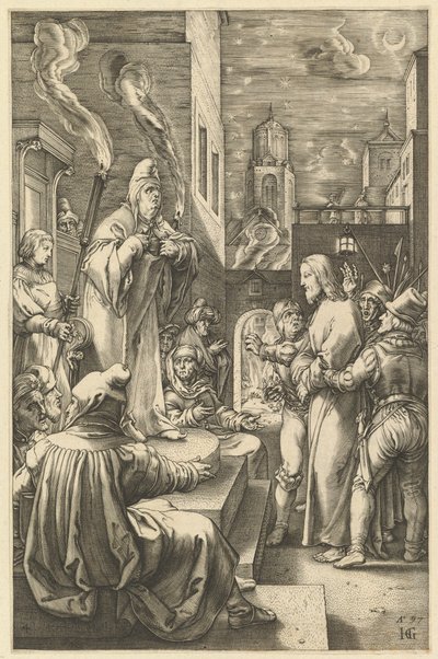 Kristus før Kaifas, fra The Passion of Christ, ca. 1598-1617. af Unbekannt