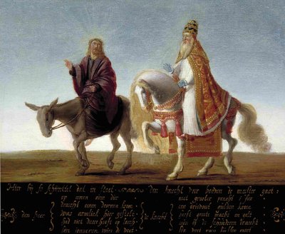 Kristus på et æsel, paven til hest af Unbekannt