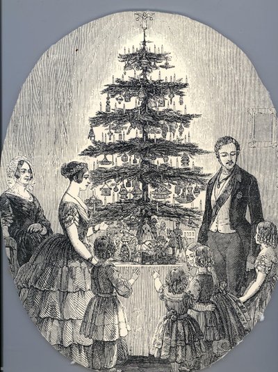 Jul med dronning Victoria, prins Albert, deres børn og dronning Victorias mor, i 1848 f af Unbekannt